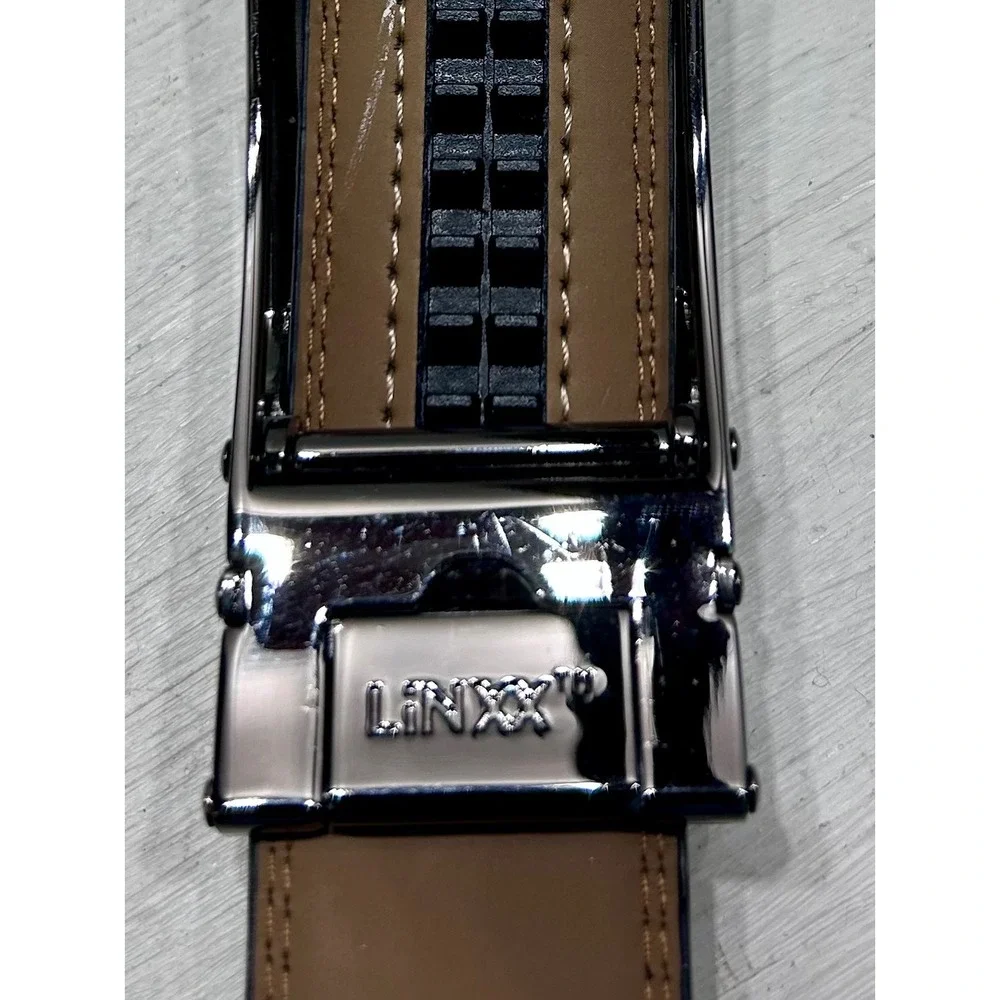 Mio Marino Linxx Mens Black Genuine Leather Ratchet Belt Gunmetal Buckle 38